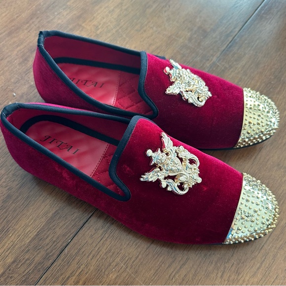 JITAI Mens Dress Tuxedo Shoes for Men Slip-on Loafers Red Gold Size 7 - Picture 11 of 11